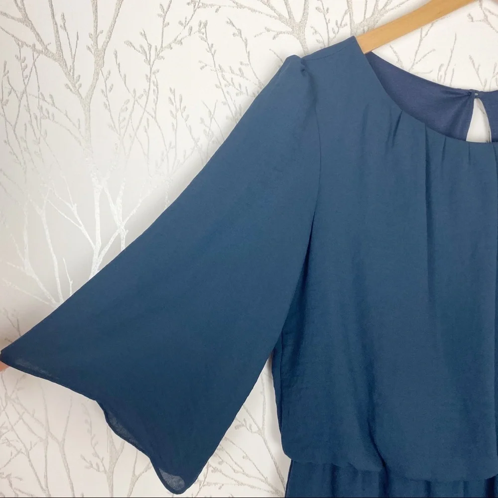 GABBY SKYE Navy Flutter Sleeve Fit & Flare Dress